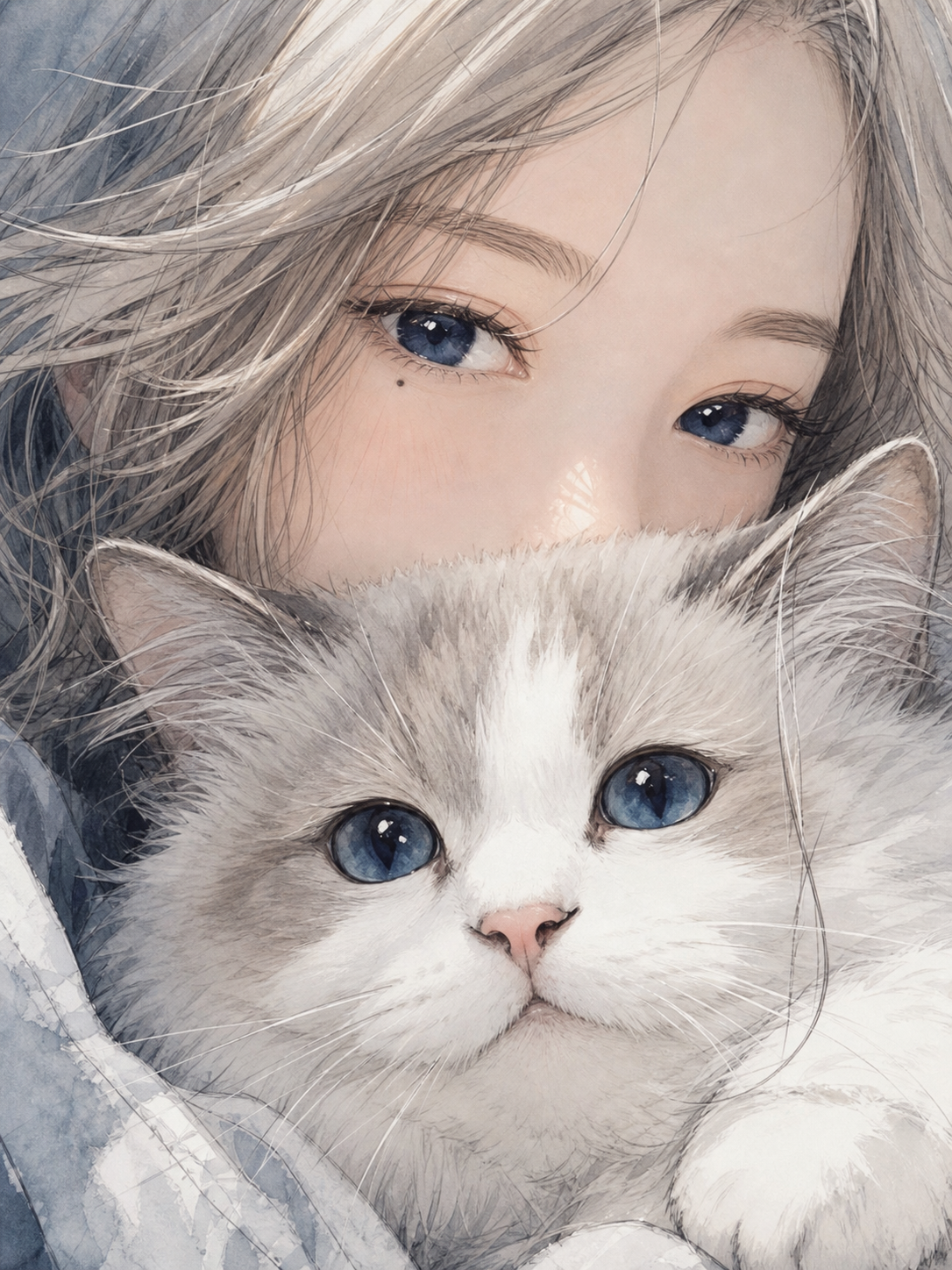 Su · 芋泥 Yunii 与布偶猫的插画肖像
